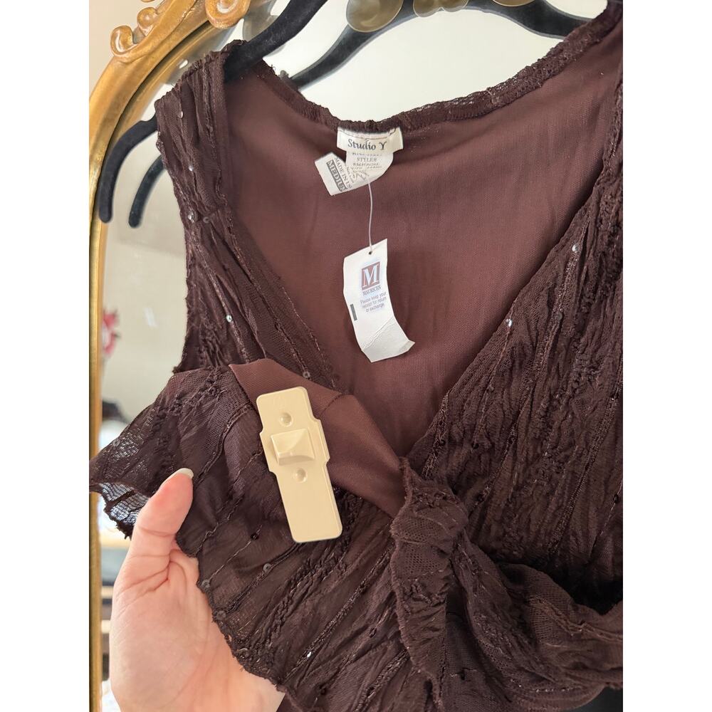 Vintage Y2K NWT Studio Y Brown Sequin Tank Top - Picture 6 of 9